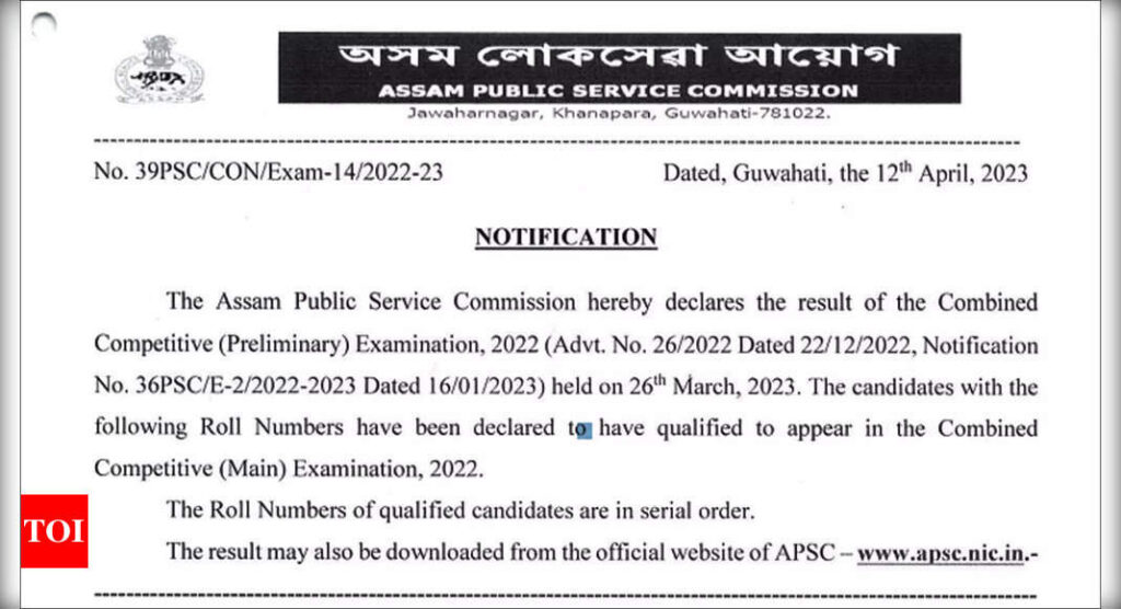 APSC CCE 2023 prelims result announced on apsc.nic.in, over 10k pass; download PDF here