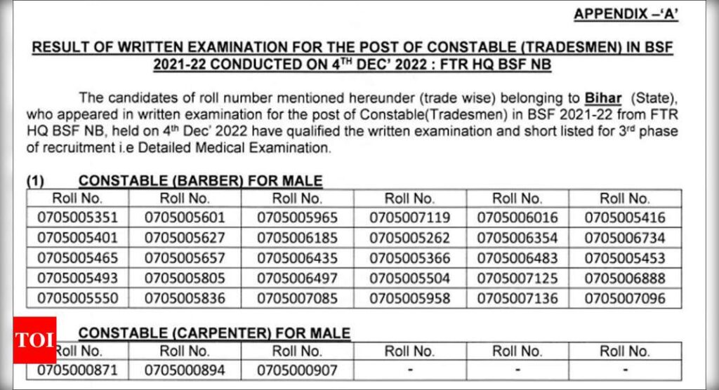 Bsf: BSF Constable Tradesman result 2023 declared; download result PDF here
