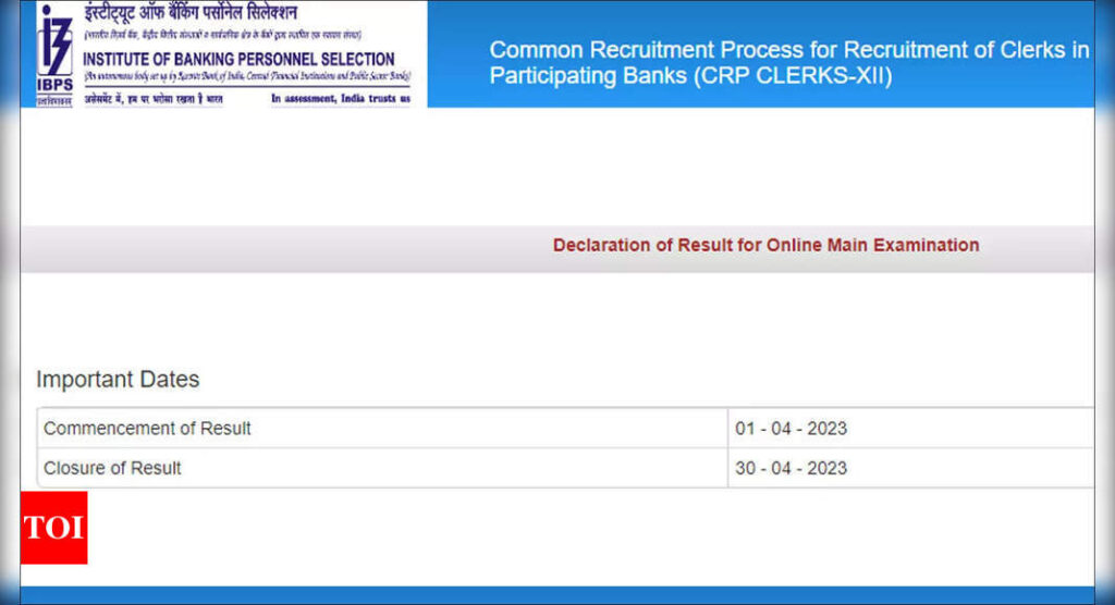 IBPS CRP-Clerks-XII Result 2023 announced on ibps.in; download here