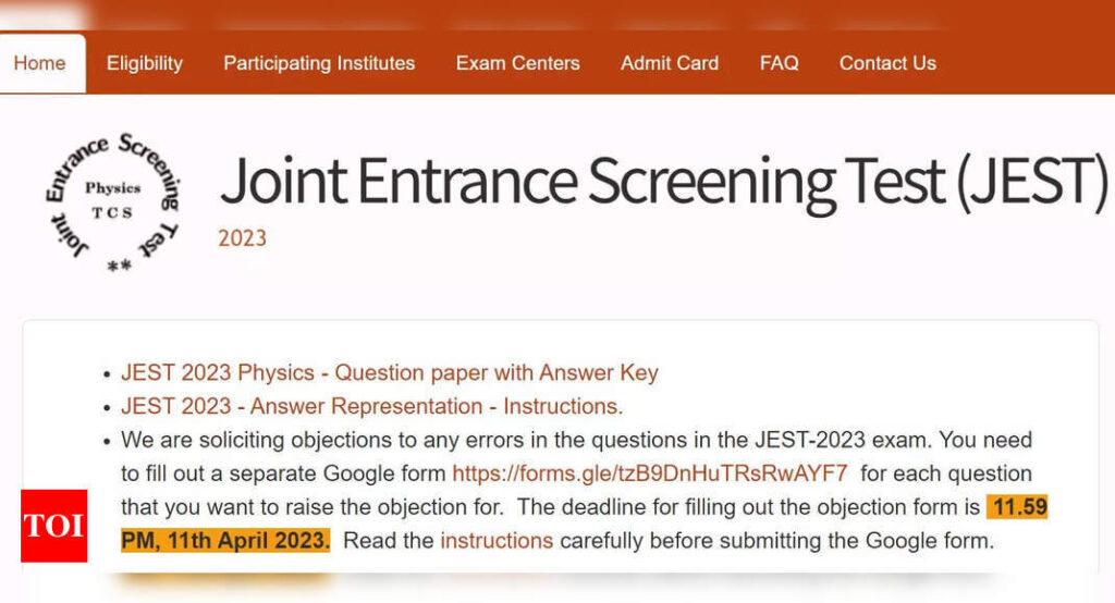 JEST 2023 Answer Key: JEST 2023 Answer Key released at jest.org.in, raise objection by April 11