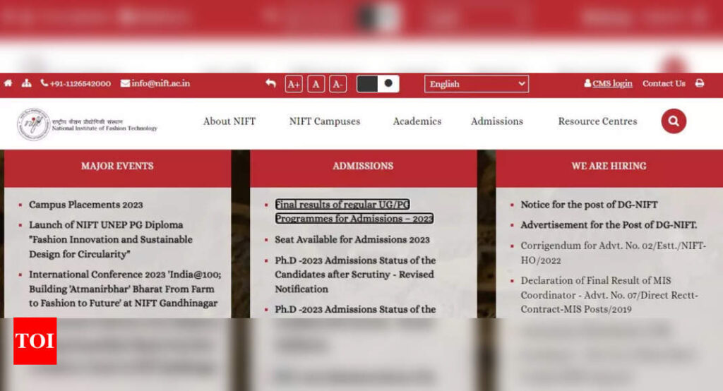 NIFT 2023 Final Result announced on niftadmissions.in, direct link to download