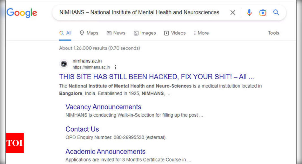 'THIS SITE HAS STILL BEEN HACKED', but NIMHANS officials say its not