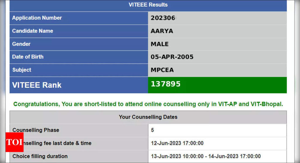VITEEE Result 2023: VITEEE Result 2023 announced on viteee.vit.ac.in, direct link here