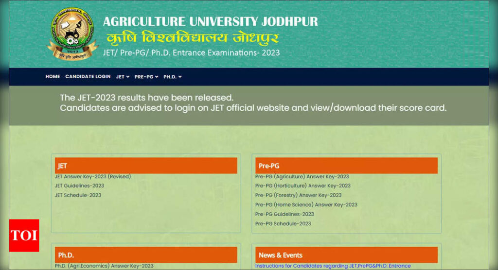 Rajasthan JET Agriculture 2023 result declared on jetauj2023.com; download here