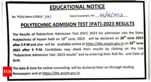 Assam PAT Result 2023 releases today on dte.assam.gov.in; check details here