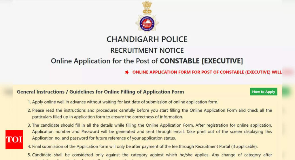 Chandigarh Police Constable Registration 2023 begins on chandigarhpolice.gov.in, apply here for 700 posts