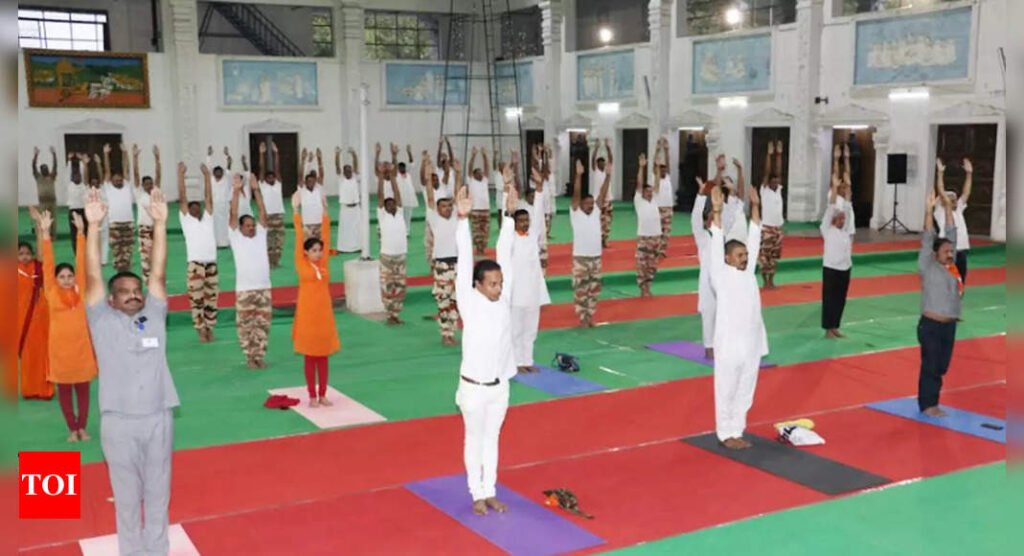 Indo-Tibetan border police team conducts yoga training session at Tirumala