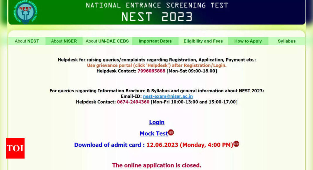 NEST 2023 admit card today at 4 PM on nestexam.in, here's how to check