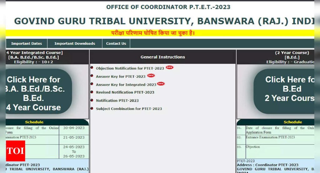 Rajasthan PTET Result 2023 for B.ed Courses @ ptetggtu.com; Direct link here