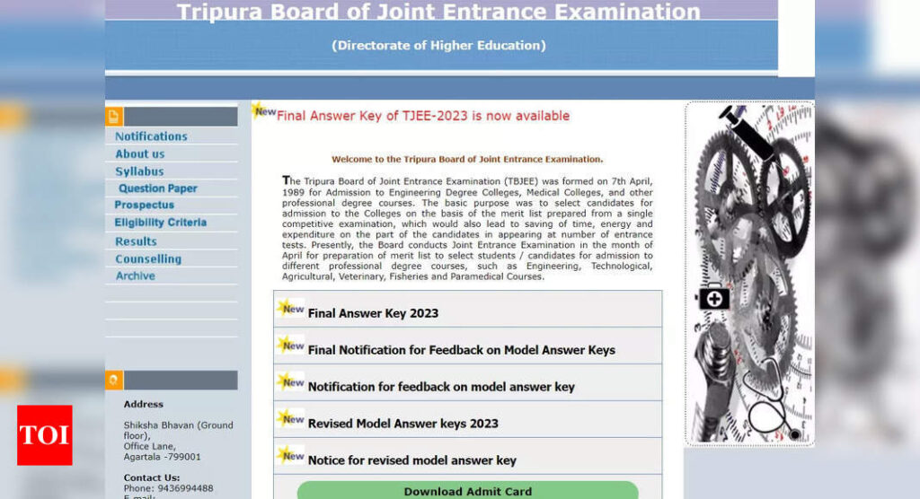 TJEE 2023 final answer key out at tbjee.nic.in, download link here