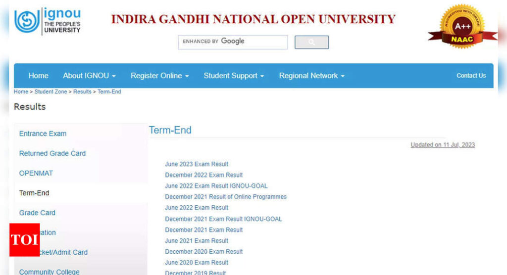 IGNOU announces June TEE 2023 results on ignou.ac.in; direct link