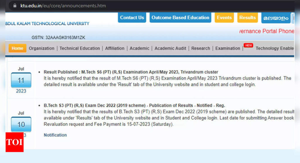 KTU M.Tech S6 April/May 2023 results announced on ktu.edu.in; download here