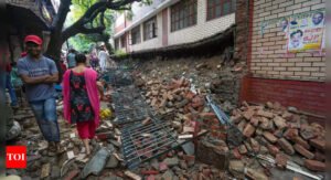 Wall of Delhi govt school collapses due to rain in Srinivaspuri